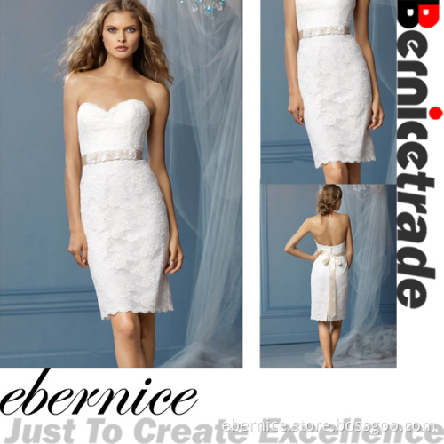Short White Lace Strapless Wedding Bridesmaid Dresses